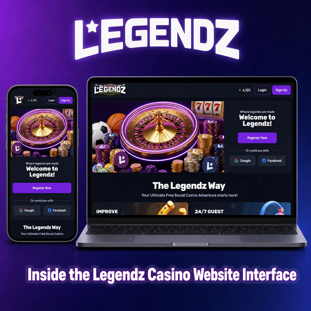 Legendz Casino website interface showing navigation bar and balance display