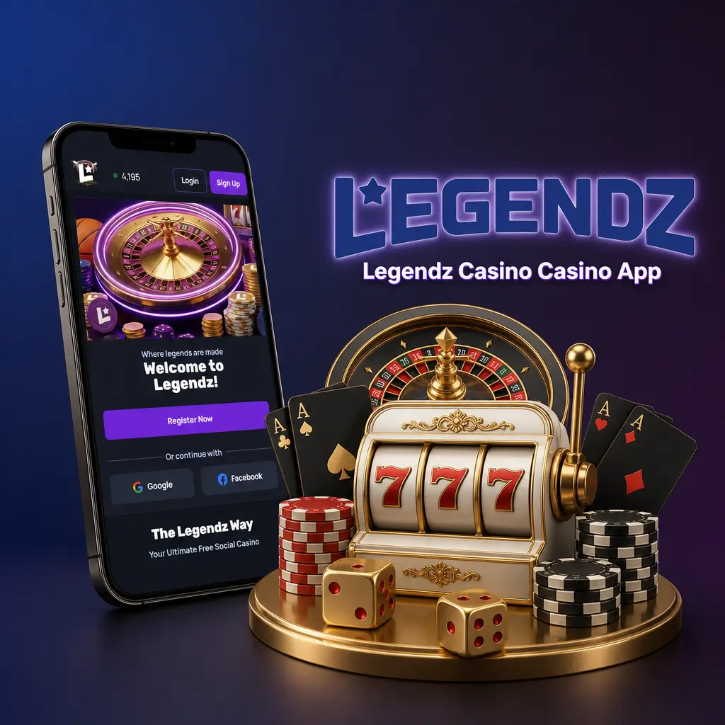 Legendz Casino app screen showing live casino tables and slot titles