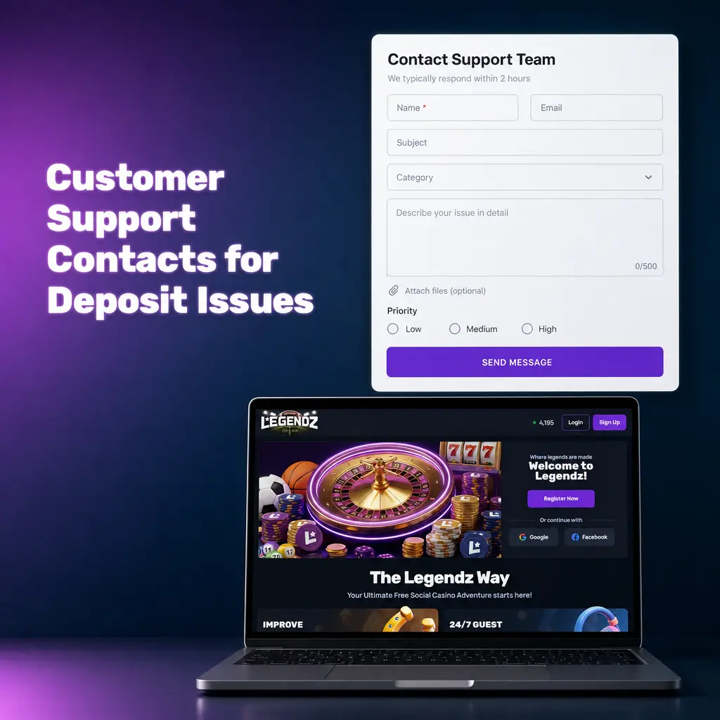 Legendz Casino customer support agent assisting with deposit issues