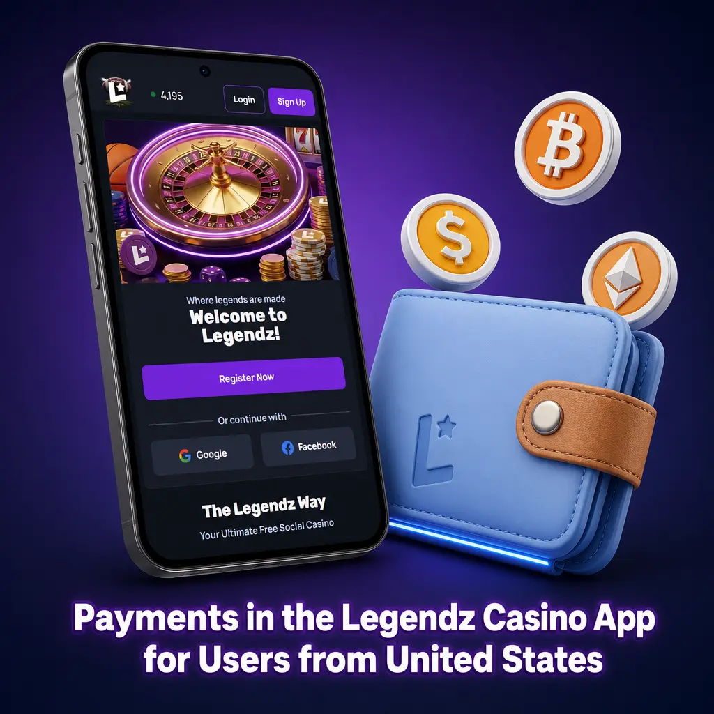 Payment methods available in the Legendz Casino app for United States players